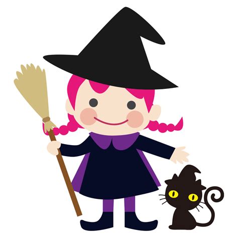 ハロウィンの魔女や黒猫のイラスト。フリー、無料、商業利用可能