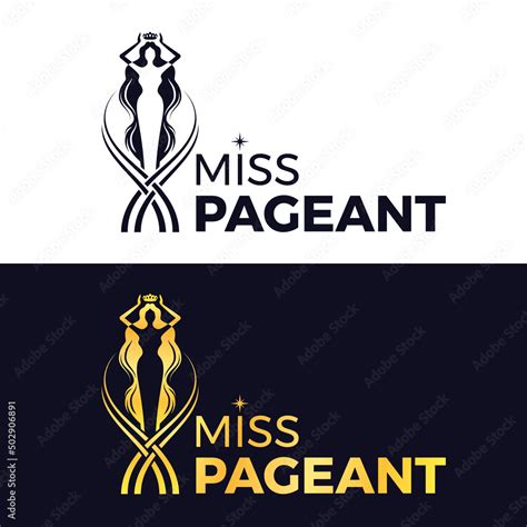 Miss Pageant Logo Black And Gold The Beauty Queen Pageant Long Hair Holding Above A Head The