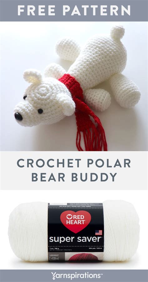 Free Crochet Polar Bear Buddy Pattern Using Red Heart Super Saver Yarn