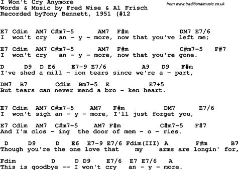 Song Lyrics With Guitar Chords For I Won T Cry Anymore Tony Bennett