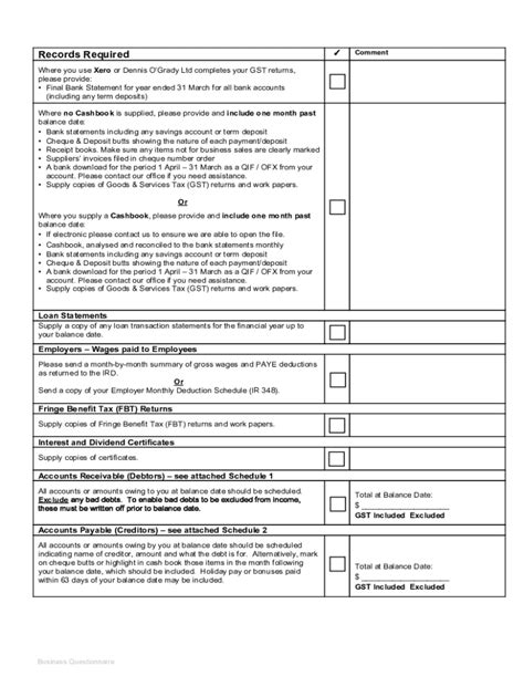 Fillable Online Taxman Co Records Required Dennis O Grady Fax Email