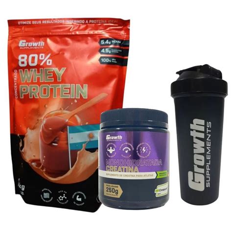 Kit Whey Protein Kg Creatina Growth Coqueteleira Growth