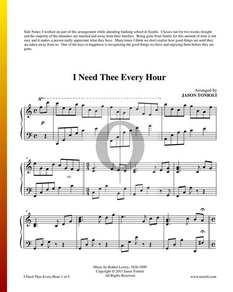 I Need Thee Every Hour Robert Lowry Piano Sheet Music OKTAV