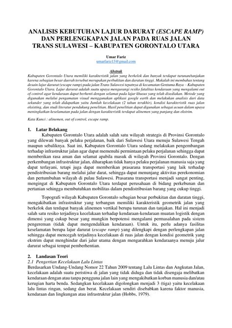 Pdf Analisis Kebutuhan Lajur Darurat Escape Ramp Dan Perlengkapan