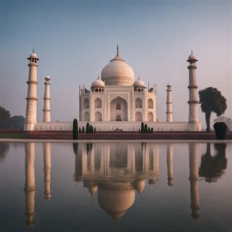 Una Vista Frontal Y Lateral Del Taj Mahal Hd Foto Premium