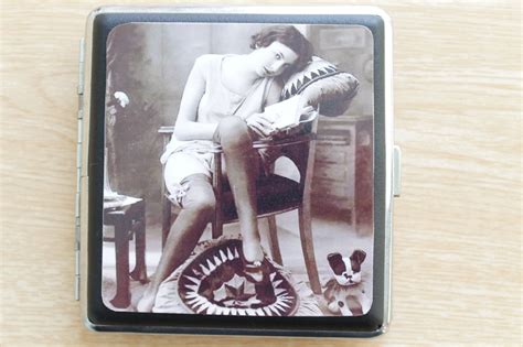Vintage Nude Erotic Girl Cigarette Case Funny Cigarette Holder Credit Card Case Art Nouveau