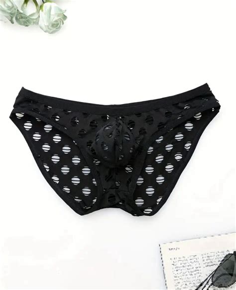 Men S Sexy Black Size L Cut Out Circles See Thru Unlined Bikini Brief Swimsuit EBay