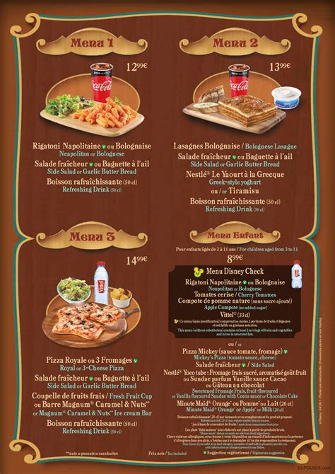 Pizzeria Bella Notte Menu — Dlp Guide • Disneyland Paris Restaurants