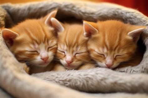 Premium Photo Three Kittens Sleeping In A Pile Of Fur