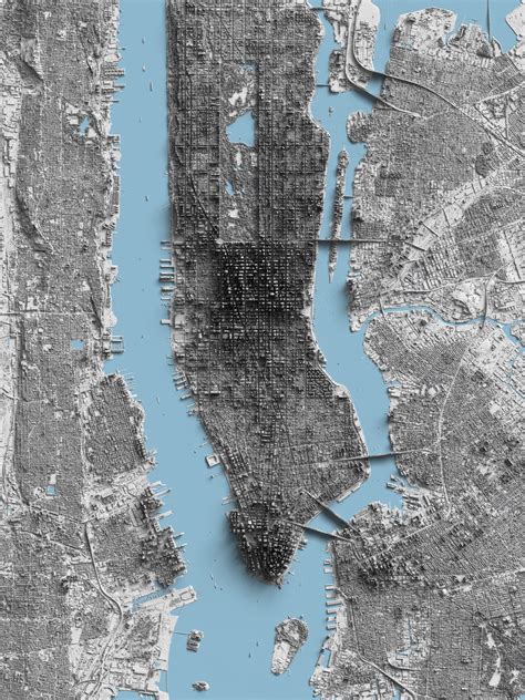 Shaded Relief Map Of Manhattan New York Made From Lidar Data With