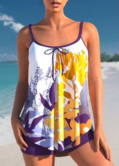 Floral Print Bowknot Purple Tankini Set Modlily USD 37 98