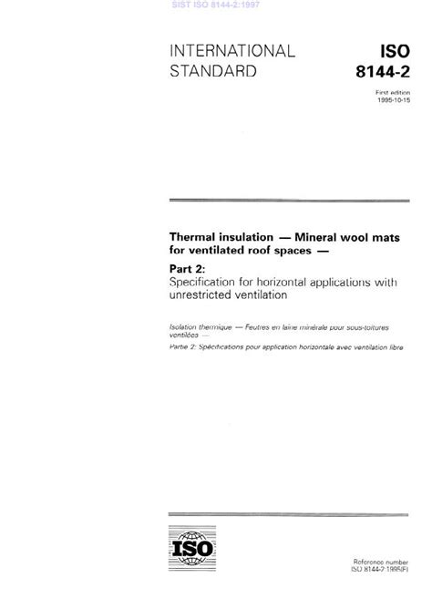 ISO 8144-2:1995 - Thermal insulation — Mineral wool mats for ventilated ...