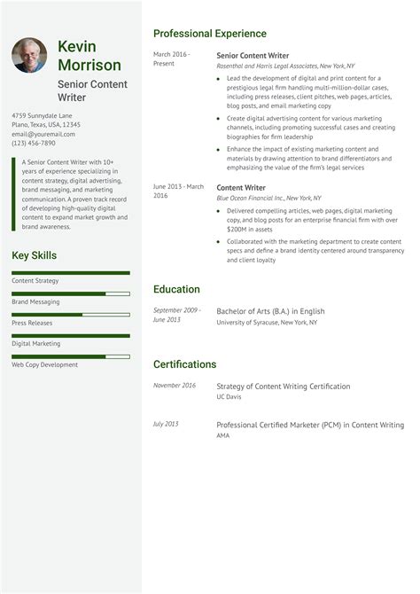 Content Writer Resume Examples And Templates For 2024