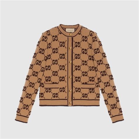 Cardigan En Jacquard De Laine Boucl E Gg En Camel Et Marron Gucci Fr