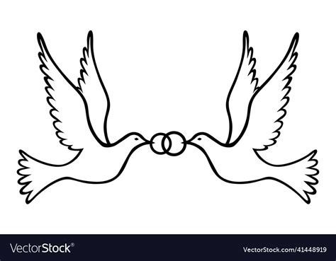 Pair Of Doves Holding Wedding Rings Icon Vector Image