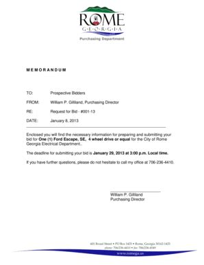 Fillable Online Memorandum To Prospective Bidders From William P Fax