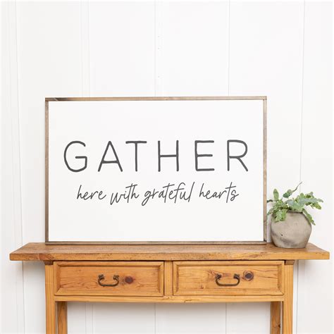 Gather Here With Grateful Hearts Framed Wood Sign Dining Room Decor