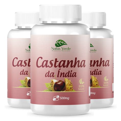 Kit 3 Castanha da Índia 100 Cápsulas de 500mg Dores Pernas Inchaço