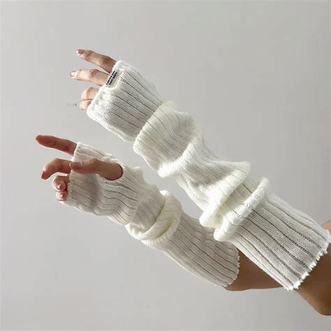 Y2k Frauen S E Gestrickte Arm W Rmer Lange Handschuhe Rmel Winter