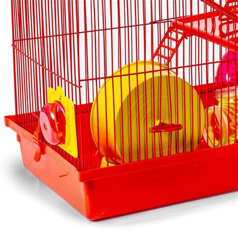 Gaiola Para Hamster Tubo Super Luxo 03 Andares Vermelho Jel Plast