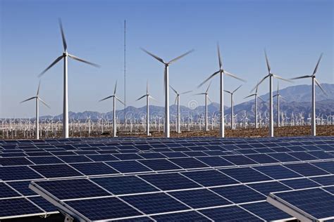 Solar Panels And Wind Turbine Power Stock Photo Image Of Electric