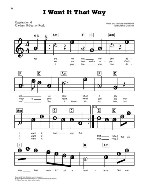 I Want It That Way By Backstreet Boys Sheet Music For E Z Play Today At Sheet Music Direct