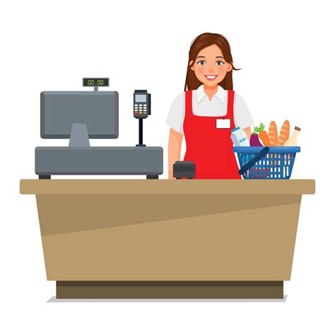 Young Woman Cashier Counter Working At Supermarket Store 31759289