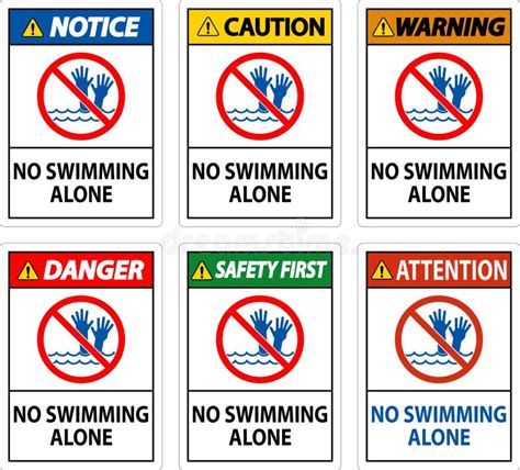 Pool Safety Sign Attention No Swimming Alone Stock Vector