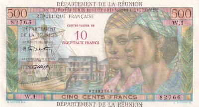 Billet Réunion 500 Francs Pointe à Pitre Surchargé 10 NF 1971