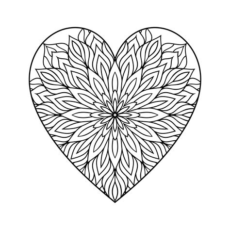 Heart Shaped Mandala Floral Pattern For Coloring Book Heart With