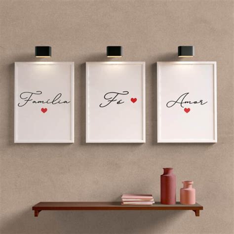 Kit Quadros Decorativos Sala Família Fé e Amor Wallze