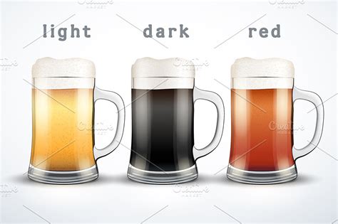 Vector Beer mugs with three brands. | Graphic Objects ~ Creative Market