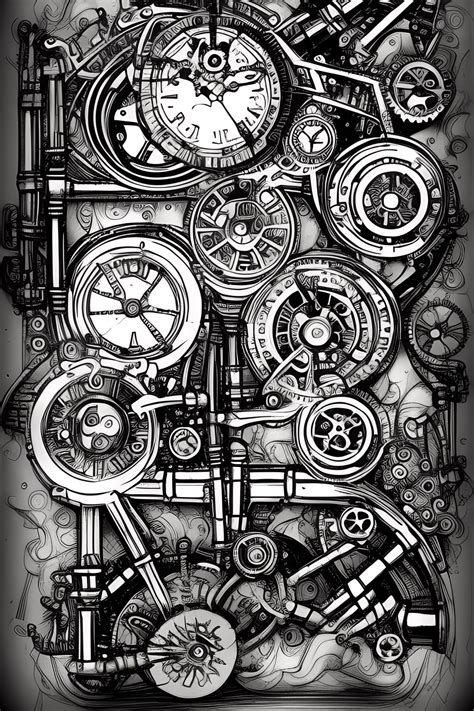 Steampunk Coloring Book Black And White · Creative Fabrica