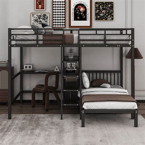 Isabelle Max Aliyaah Full Over Twin Metal Bunk Bed With Built In