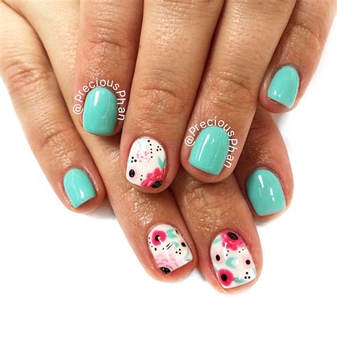 Mint Nails Floral Nails Spring Nails Preciousphan Simple Spring