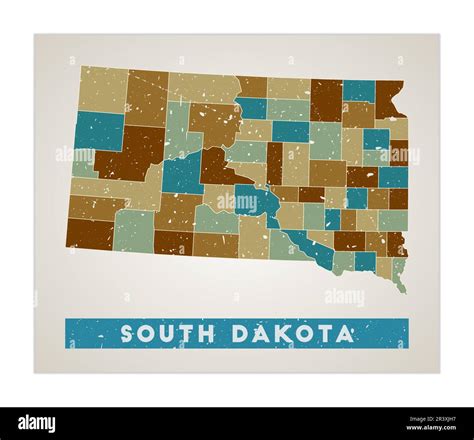 South Dakota Map Us State Poster With Regions Old Grunge Texture