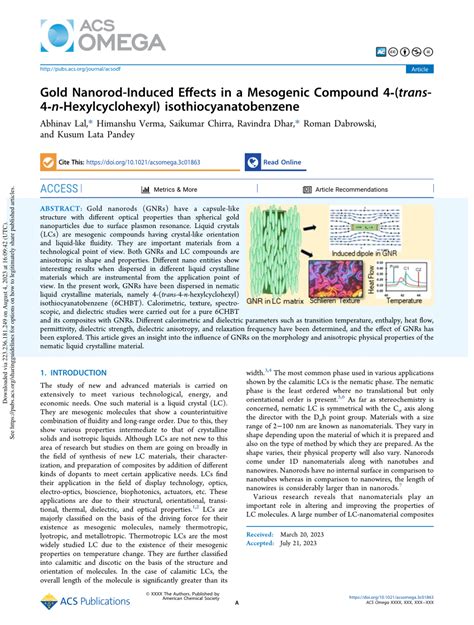 PDF Gold Nanorod Induced Effects In A Mesogenic Compound 4 Trans 4