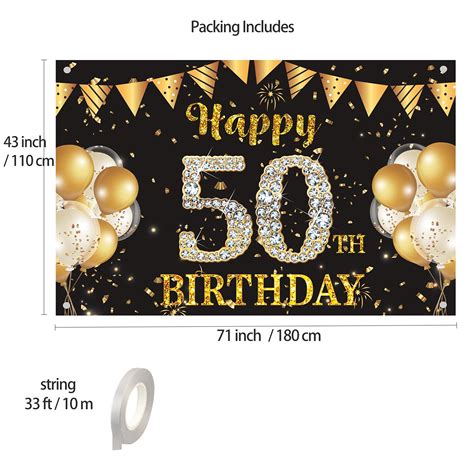 Buy 50th Birthday Backdrop Banner Large Fabric Happy Birthday Banner