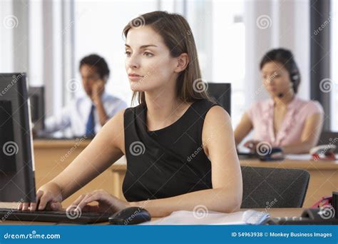 Smiling Worker In Busy Office Stock Photo Image Of Teamwork People