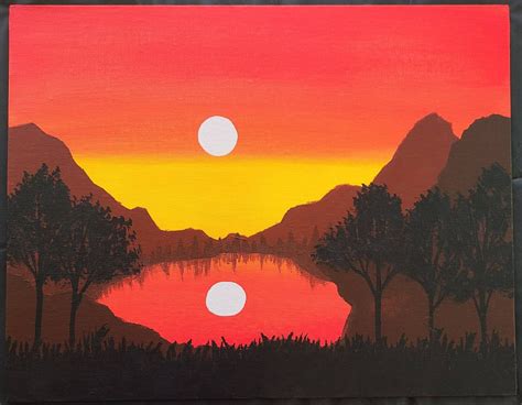 Paisaje De Puesta De Sol Pintura Acr Lica X Etsy