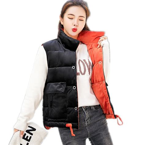 New Style Two Side To Wear Women Autumn Winter Warm Vest Stand