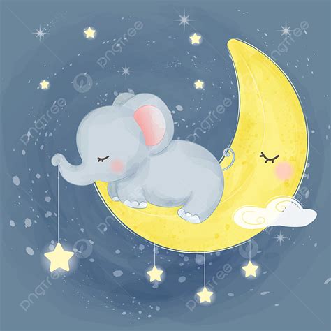 Elephant Moon Vector Hd Images, Cute Elephant And The Moon, Adorable, Adorable Animals, Animal ...