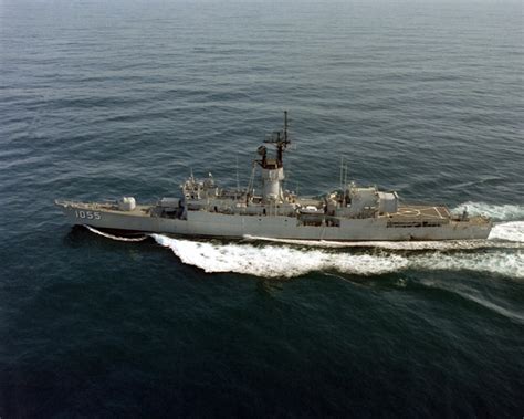 An Aerial Port Beam View Of The Frigate USS HEPBURN FF 1055 Underway