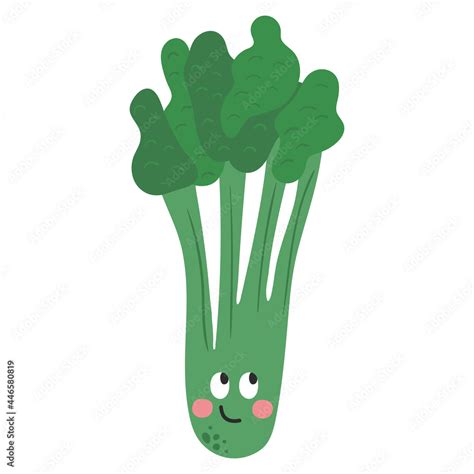 Funny Cartoon Celery Character With Face Expression Healthy Food