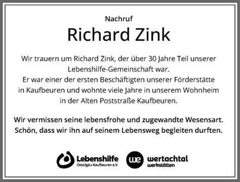 Traueranzeigen von Richard Zink Allgäuer Zeitung