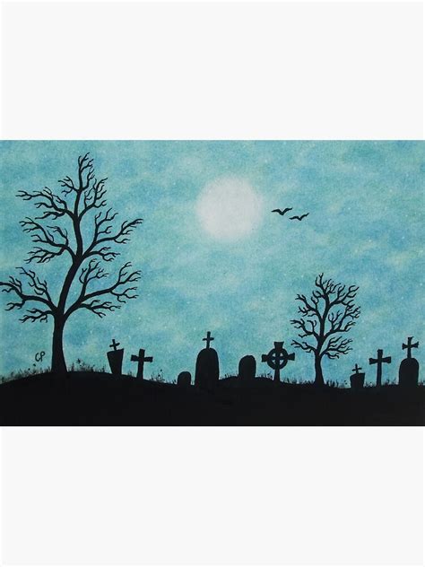 Lámina fotográfica Silueta del cementerio con la luna arte gótico