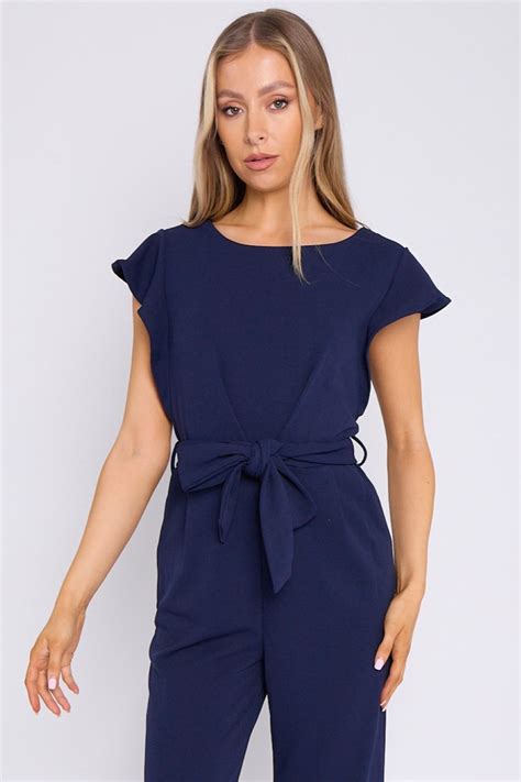 Alisha Navy Wide Leg Belted Jumpsuit Aftershock London