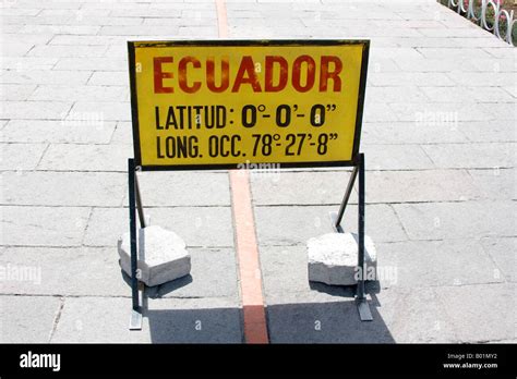 Yellow Sign Monument La Mitad Del Mundo Ecuador Line Marking The