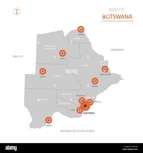 Vector Estilizados Botswana Mapa Mostrando Las Grandes Ciudades La