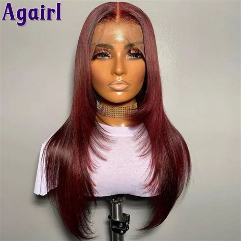 Dark Burgundy Lace Front Wig Human Hair 13x6 13x4 Straight Lace